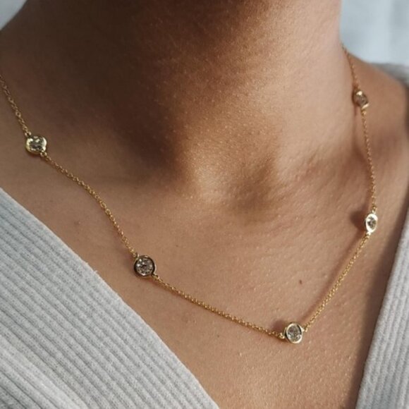 14Kt Gold 1.75 Ct 7 Stone Lab Grown Diamond By the Yard Necklace - Picture 3 of 5